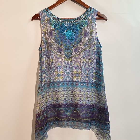 One World Live and let Live - crochet sleeveless blouse. Size XL - Picture 2 of 8